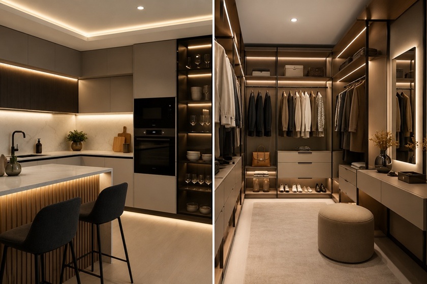 Idei de iluminare LED pentru dressing si bucatarie