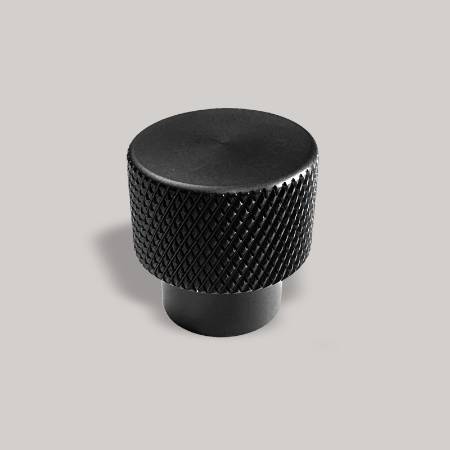 Buton mobilier cilindric Ergo, striat, metalic, finisaj negru