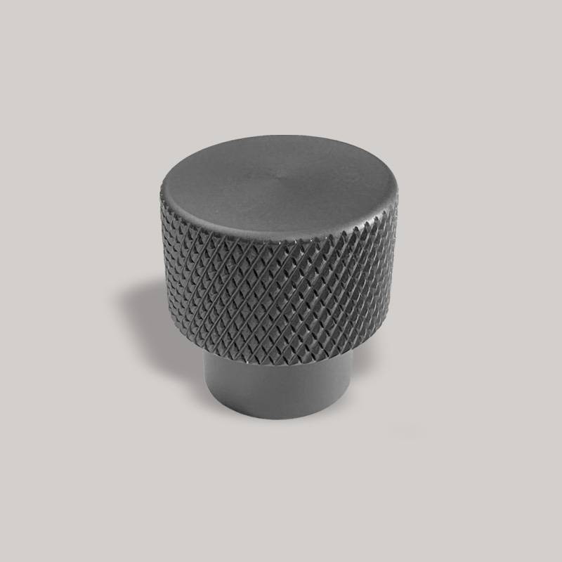 Buton mobilier cilindric Ergo, striat, metalic, finisaj gri pentru casa si proiecte eficiente