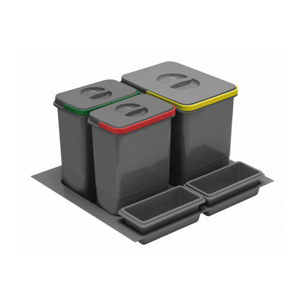 GTV Cos gunoi selectiv MULTINO, 600 mm, 1X15L+2X7L+2 tavi, antracit pentru casa si proiecte eficiente