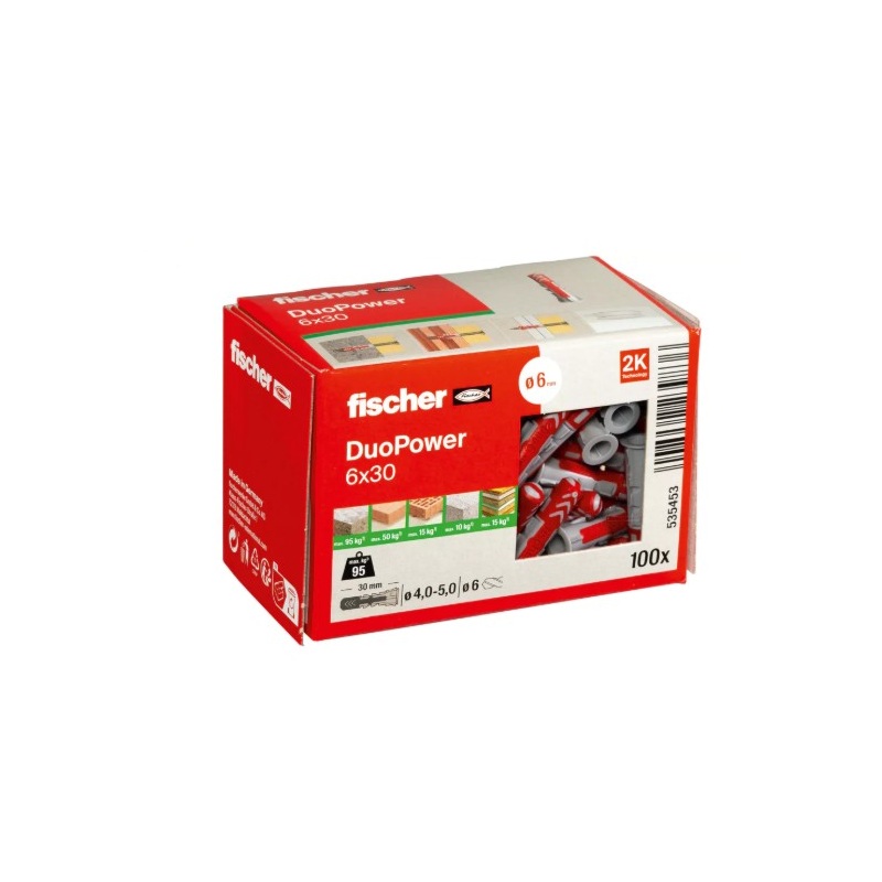 Set Diblu universal Fischer DuoPower 6x30 mm, fara surub, 100 buc 2
