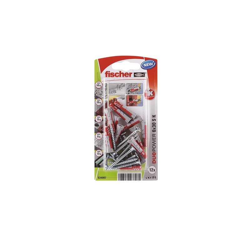 Set Diblu Fischer DuoPower 6x30 mm cu surub cap innecat PZ2, 12 buc 2