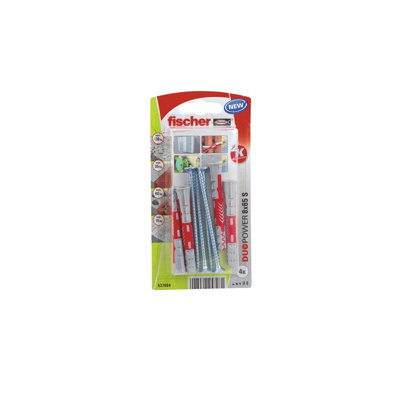 Set Fischer DuoPower 8x65, Diblu Bi-Component cu Surub, 4 bucati 2