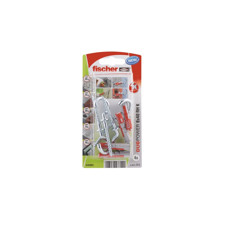 Set dibluri Fischer DuoPower 8x40 mm cu carlig rotund, 4 buc 2