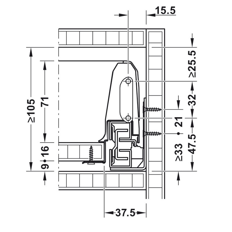 Glisiera cu laterale metalice, 450 mm, alb, Matrixbox Hafele 3