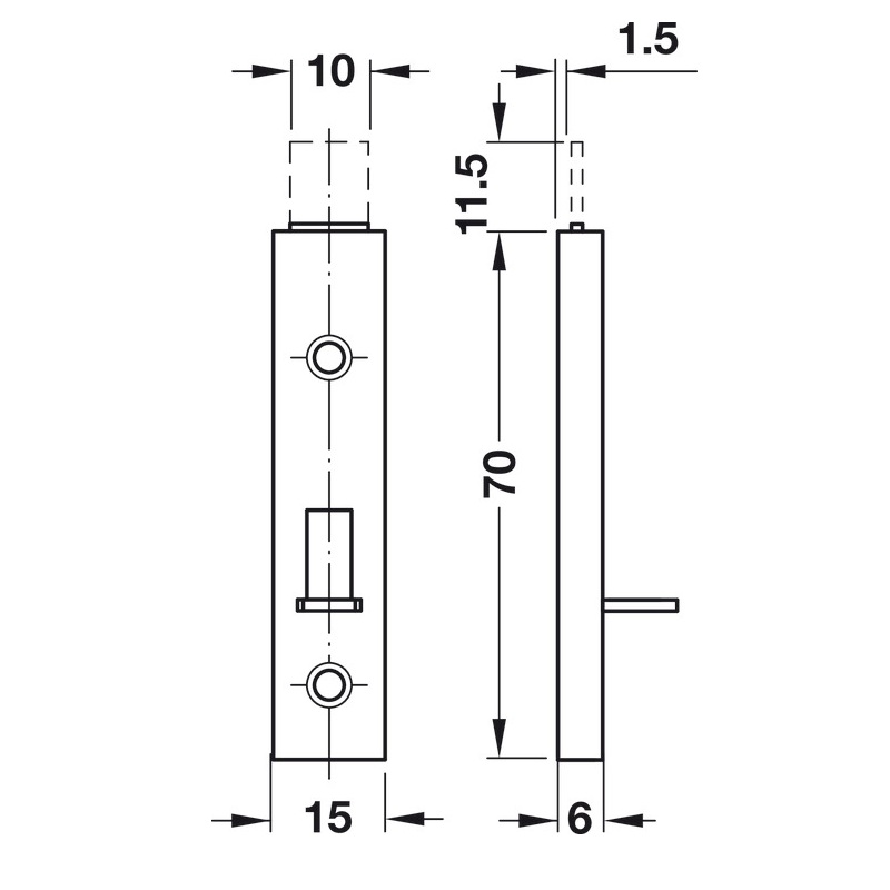 Zavor otel, drept, 70 mm, Hafele 2