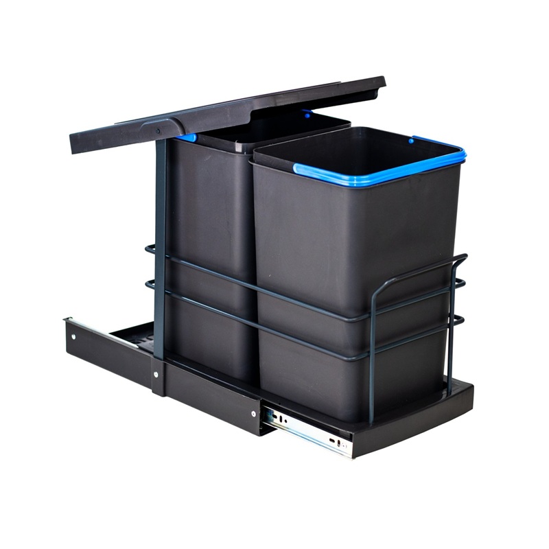 Cos gunoi plastic incorporabil, 2x12L, antracit, Energo