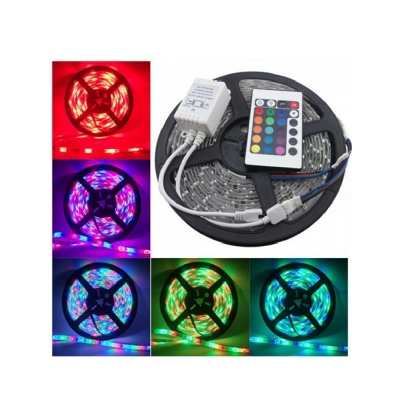 Kit banda led 12V RGB 10W/M IP65 54LED/M 5050 cu telecomanda si alimentator