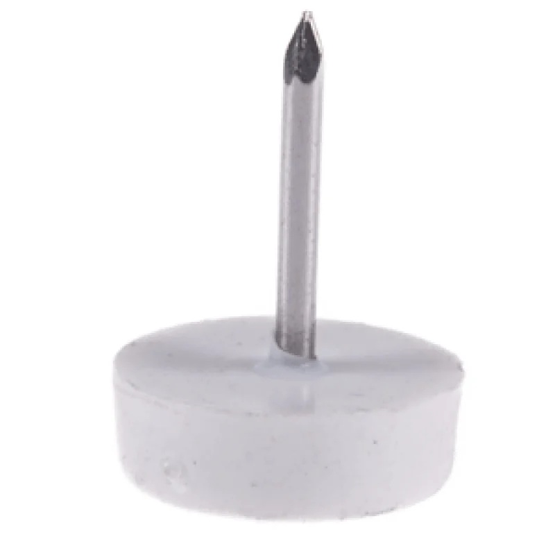 Alunecator rotund alb din plastic cu cui pentru mobilier - set 100 buc