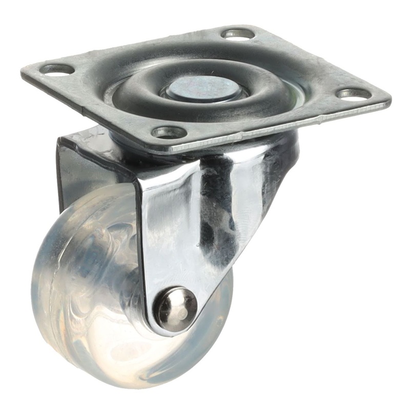 Rotila de mobilier Riex GC70 - D35mm, alb transparent, pl 50x50 mm, cale de rulare moale