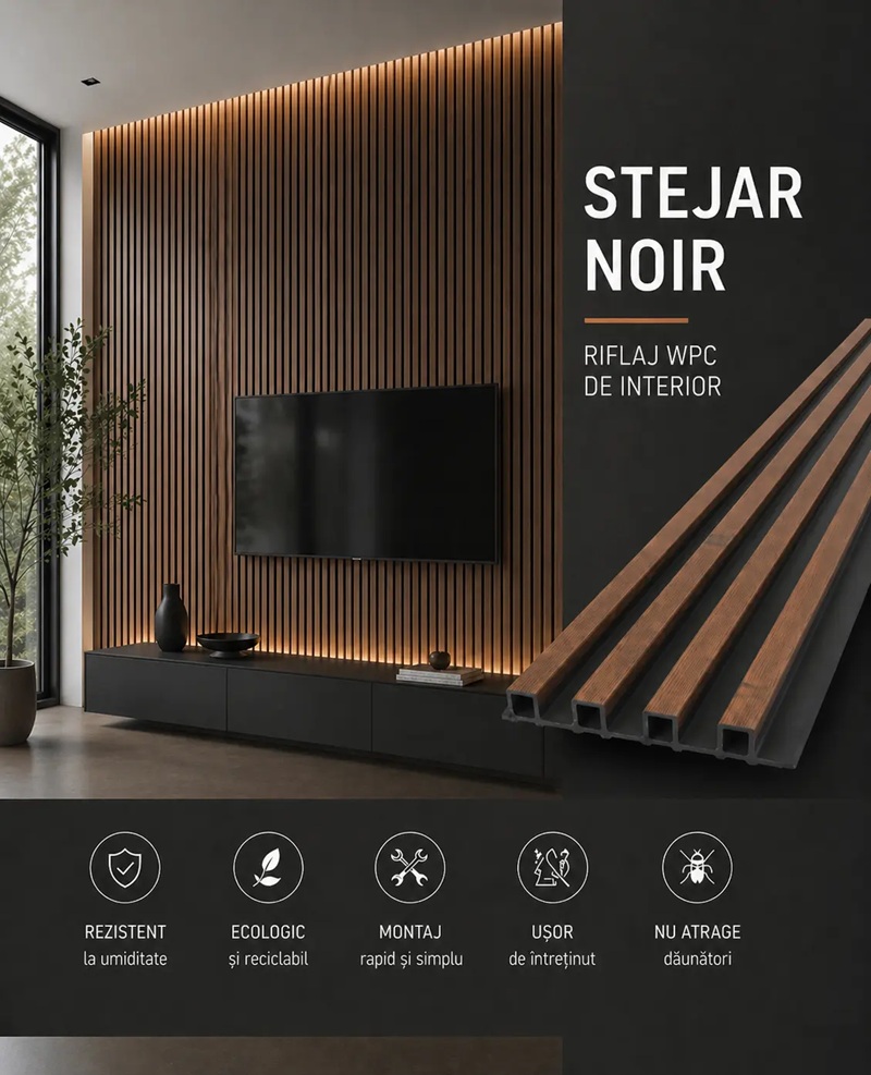 Riflaj PVC interior, 2900mm x 168mm x 24mm, Stejar Noir 2