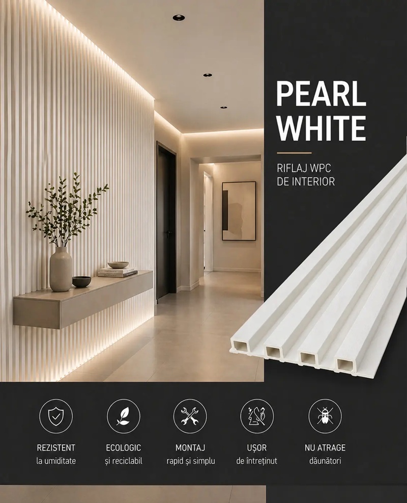 Riflaj PVC interior, 2900mm x 168mm x 24mm, Pearl White 2