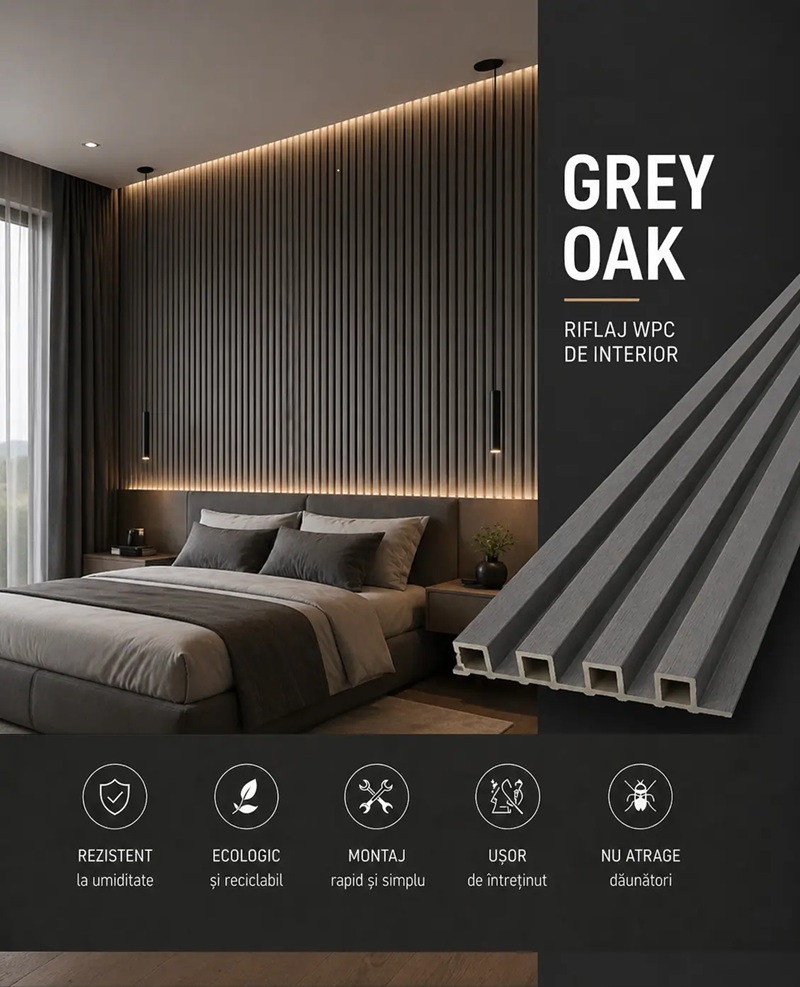 Riflaj PVC interior, 2900mm x 168mm x 24mm, Grey Oak 2