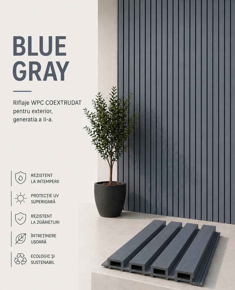 Riflaj PVC exterior, 2900mm x 220mm x 26mm, Blue Gray 2