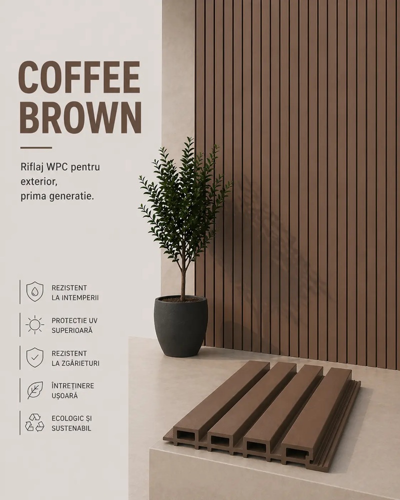 Riflaj PVC exterior, 2900mm x 220mm x 26mm, Coffee Brown 2