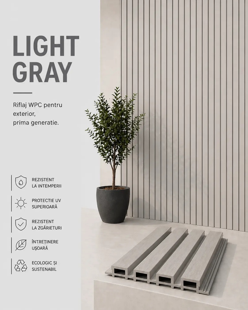 Riflaj PVC exterior, 2900mm x 220mm x 26mm, Light Gray 2