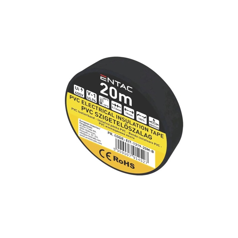 Banda izolatoare 0.13x15mm, 20m, negru, Entac